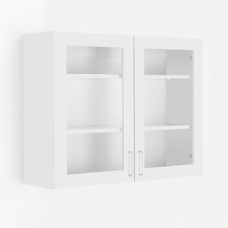 Wall mounted cabinet THEO, with double glass doors, white