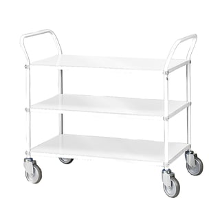 Shelf trolley SHUTTLE, 3 shelves, 250 kg load, 950x550x940 mm, white