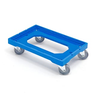 Plastic box dolly, 200 kg load, 4 castor wheels, 605x400 mm