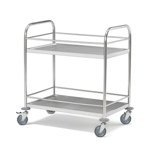 Roestvrijstalen serveerwagen METRO, 100 kg, 2 planken met rails, 845 x 525 x 945 mm