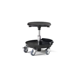 Rollhocker MIDI mit Werkzeugboden, H 370-500 mm, PU schwarz
