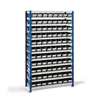 Regál MIX s 88 šedými plastovými boxami REACH, 1740x1000x400 mm