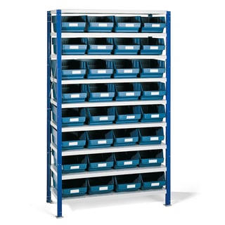 Stelling voor kleine onderdelen REACH + MIX, 32 bakken, 1740 x 1000 x 400 mm, blauw