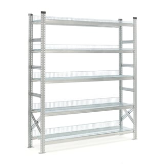 Galvanised shelving TRANSFORM, basic unit, 5 wire shelves, 1972x1200x400 mm