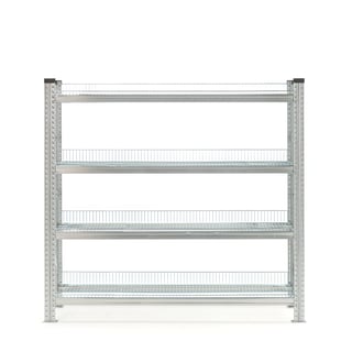 Galvanised shelving TRANSFORM, basic unit, 4 wire shelves, 1576x1275x500 mm