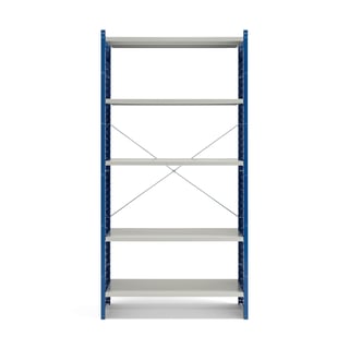 Shelving MIX, basic unit, 2100x1060x500 mm, closed end frame, blue, grey