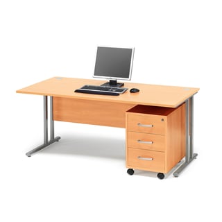 Pakketdeal FLEXUS: bureau, 1600x800 mm, ladeblok met 3 laden, beuken