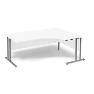 Ergonomic corner desk FLEXUS, R/H, 1800x1200x720 mm, white laminate