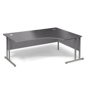 Ergonomic corner desk FLEXUS, R/H, 1800x1200x720 mm, grey laminate