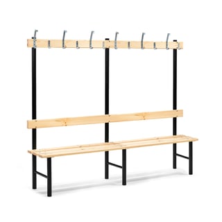 Single bench STADIUM with hook rail, 2000x400x1600 mm, 12 hooks