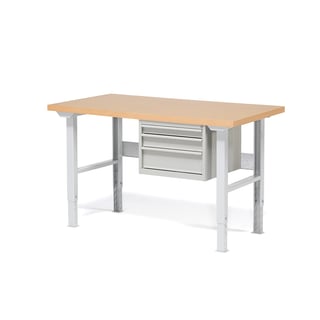 Package: height adjustable workbench ROBUST with 3 drawers, 1500x800 mm