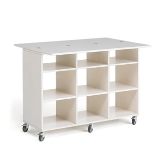 Mobile table with storage MINNA, 9 comps, 1200x450x930 mm, white