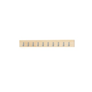 Coat rail HÄNGA, 1500 mm, 10 single hooks, birch