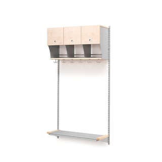 Cloakroom unit JEPPE with doors, basic unit, 900x1800 mm, birch, alu