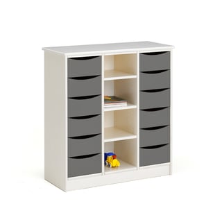 Schubladenschrank BJÖRKAVI, 12 Schubladen, 4 Fächer, 980x400x980 mm, weiß, grau