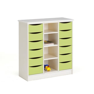 Schubladenschrank BJÖRKAVI, 12 Schubladen, 4 Fächer, 980x400x980 mm, weiß, grün