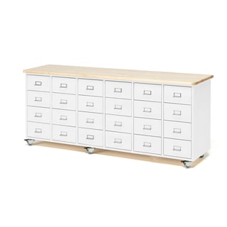 Mobile merchant chest, 24 drawers, handle with label holder, white