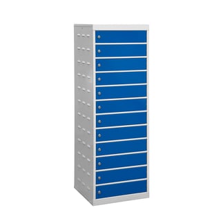 Charging laptop cabinet, 12 doors, 1460x500x500 mm, blue