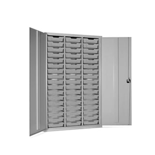 Lockable storage cupboard with trays, 51 trays, 1830x1120x457 mm, clear