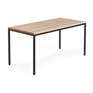 Vergadertafel QBUS, 1600 x 800 mm, frame met 4 poten, zwart frame, eiken