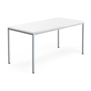 Rokovací stôl QBUS, 1600x800 mm, so 4 nohami, strieborná rám, biela