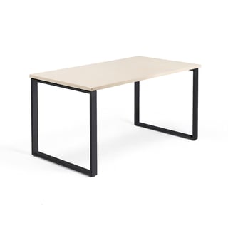 Bureau QBUS, 1400 x 800 mm, O-frame, zwart frame, berken