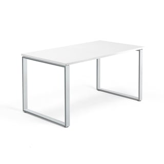 Schreibtisch QBUS, O-Gestell, 1400 x 800 mm, Silber/weiß