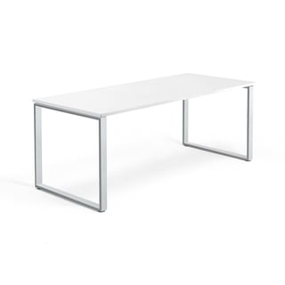 Bureau QBUS, 1800 x 800 mm, O-frame, zilver frame, wit