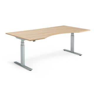 Standing desk MODULUS, wave, 2000x1000 mm, silver frame, oak