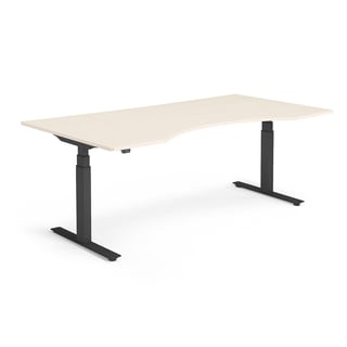 Standing desk MODULUS, wave, 2000x1000 mm, black frame, birch