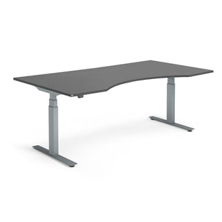 Standing desk MODULUS, wave, 2000x1000 mm, silver frame, black