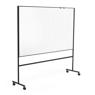 Mobil whiteboardtavle EMMA, dobbelsidig, svart stativ, H1200 B2000 mm