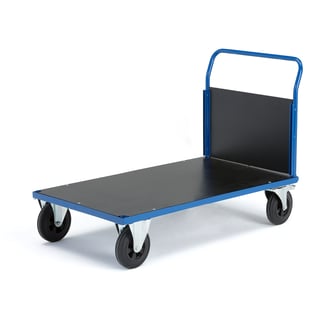 Platformwagen TRANSFER, 1 houten uiteinde, 1200 x 800 mm, massief rubber, geremd