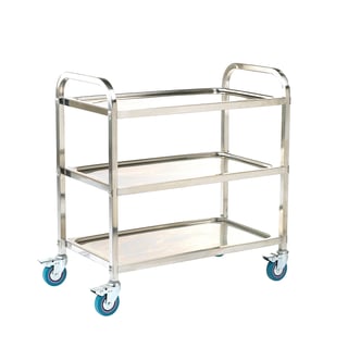 Stainless steel shelf trolley, 3 shelves, 100 kg load