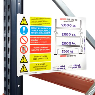 Pallet racking load chart, rigid plastic, 420x297x1.5 mm