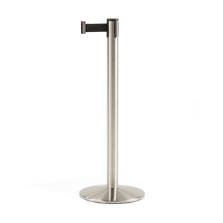 Belt barrier system, 3650 mm, brushed steel, black belt