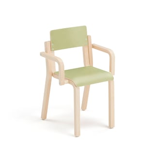 Children's chair DANTE with armrests, H 380 mm, birch, green laminate