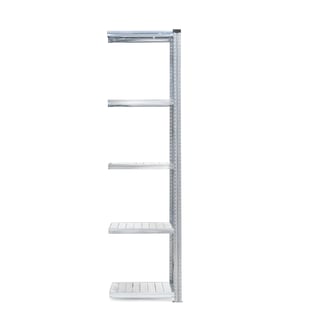 Galvanised shelving TRANSFORM, add-on unit, 5 shelves, 2500x600x320 mm