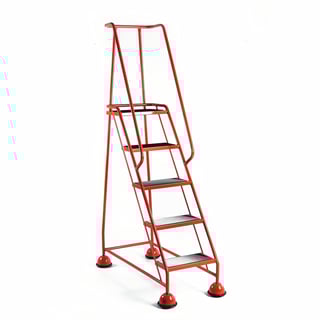 Mobile steps, anti-slip, 5 treads, H 1270 mm, red