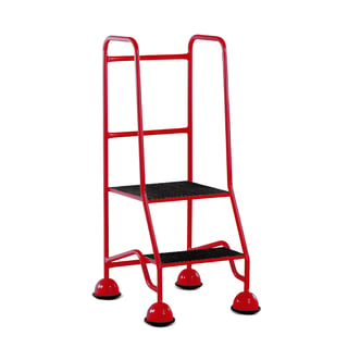 GRP mobile steps, 2 treads, full handrail, H 508 mm, red