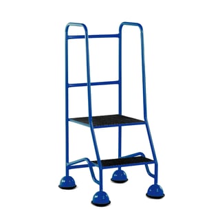 GRP mobile steps, 2 treads, full handrail, H 508 mm, blue