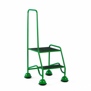 GRP mobile steps, 2 treads, single handrail, H 508 mm, green