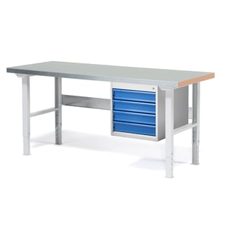 Workbench package deal SOLID, 4 drawers, 750 kg load, 1500x800 mm, steel