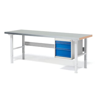 Workbench package deal SOLID, 3 drawers, 750 kg load, 2000x800 mm, steel