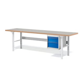 Workbench package deal SOLID, 3 drawers, 750 kg load, 2500x800 mm, vinyl