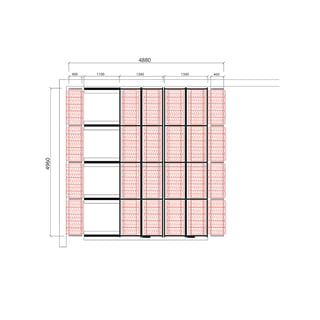 Posuvné regály na pneumatiky - sestava, cca 25 m², 360 pneu, 4880x4960 mm