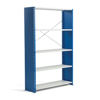 Shelving MIX, basic section, 2100x1365x500 mm, closed end frame, blue, grey