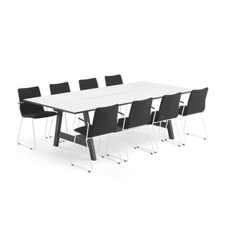 Vergaderpakketdeal NOMAD + OTTAWA, 1 tafel en 8 zwarte stoelen