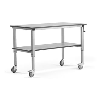 Mobile workbench MOTION with bottom shelf, manual, 150 kg, 1500x800 mm, grey