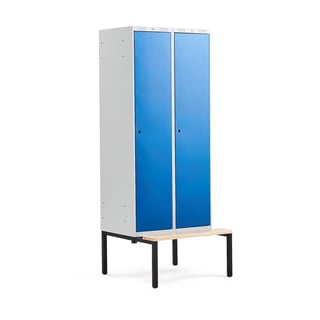 Kledinglocker CLASSIC, zitbank, 2 modules, 2120 x 800 x 550 mm, blauw